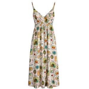 Colorfull Fruit Print Midi Dress Resort Sundress Strappy M